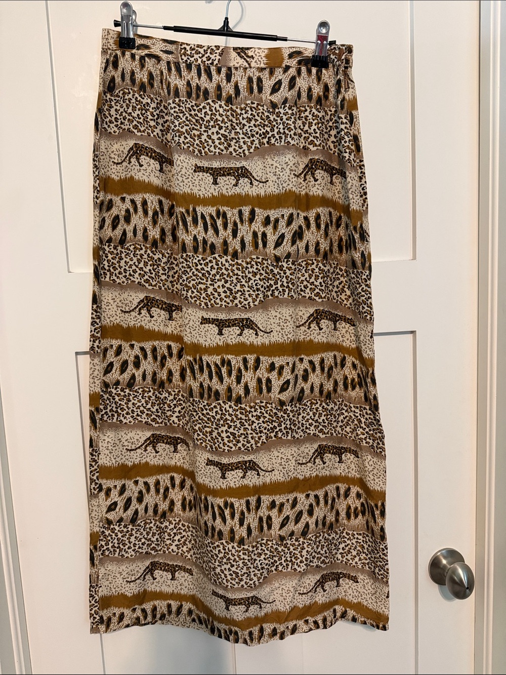 K. Arnold Vintage 90s 100% Silk Neutral Leopard Stripe Maxi Safari Print Skirt